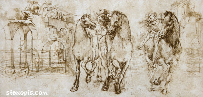 Эскиз росписи с графикой Леонардо да Винчи